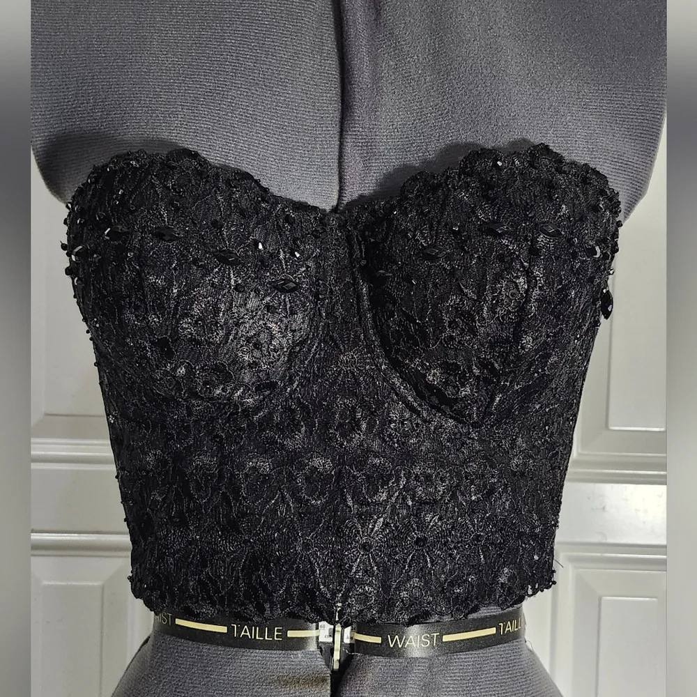 Windsor elegant sexy romantic black beaded lace bustier women size Large